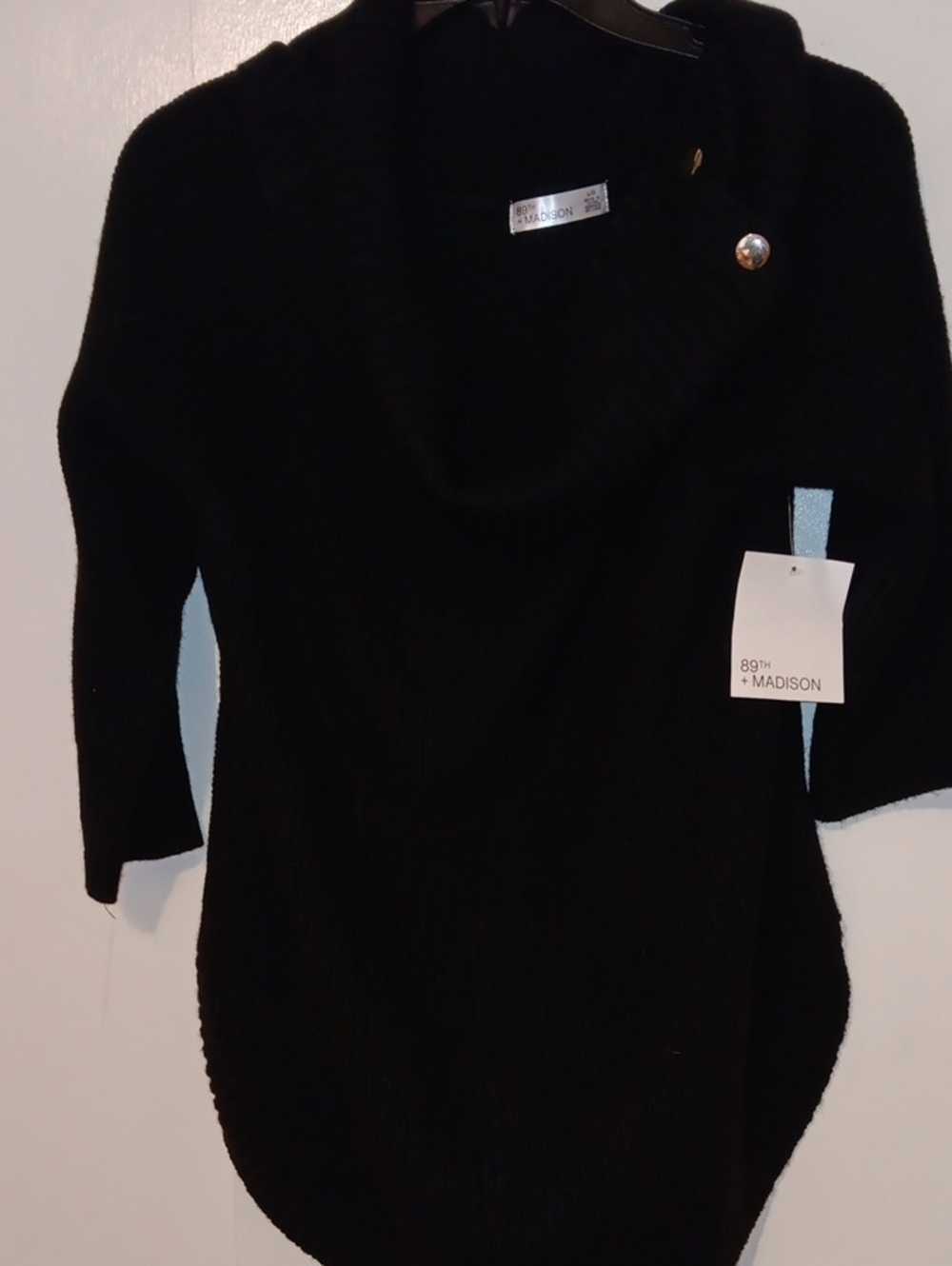 89th & Madison Black Cowl Neck Sweater with Shoulder Button
